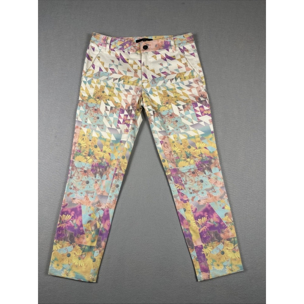 Tibi Capri Jeans Womens 25 Blue Abstract Geometric Floral Stretch‎ Cropped